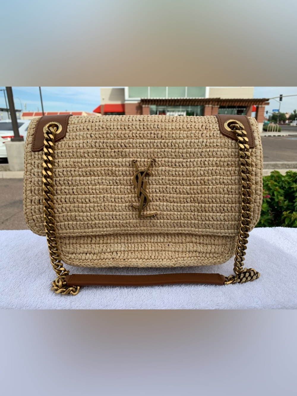 YSL Saint Laurent Niki Medium Raffia Shoulder Bag